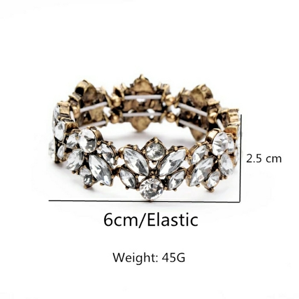 Flower Crystal Vintage Gold Statement Bracelet - Picture 2 of 6